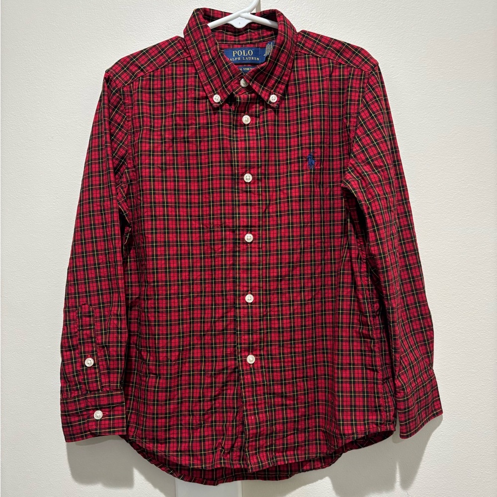 Polo Ralph Lauren Red Black Christmas Holiday Plaid Button Down Shirt Boy Size 6
